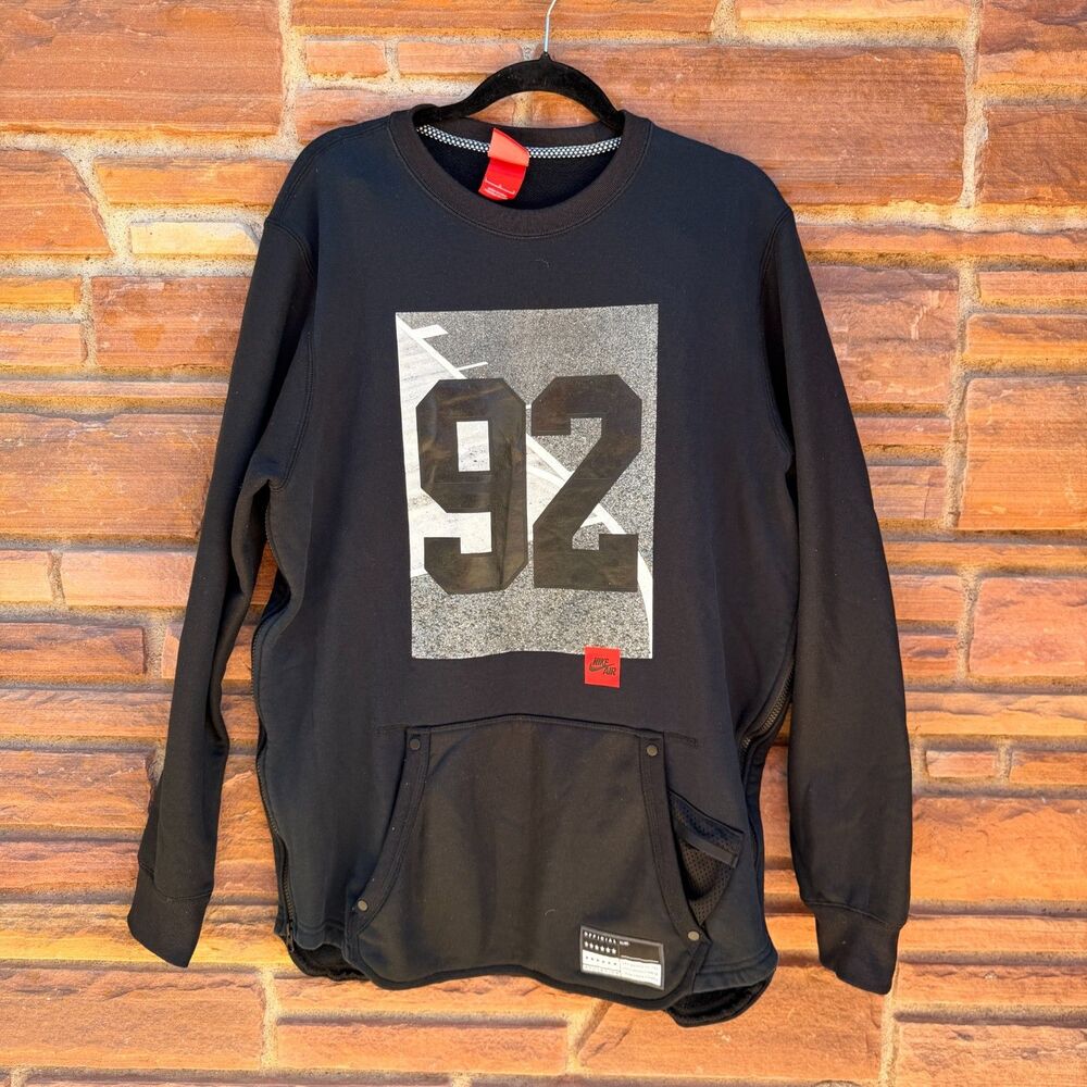 Nike Air Mens Large Sweatshirt Black Cotton Side Zipper Front Kangaroo Pocket 92